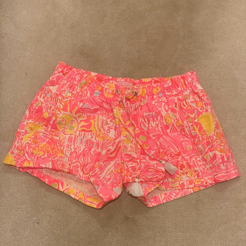 Lilly Pulitzer Women's Neon Pink and Yellow Linen Shorts